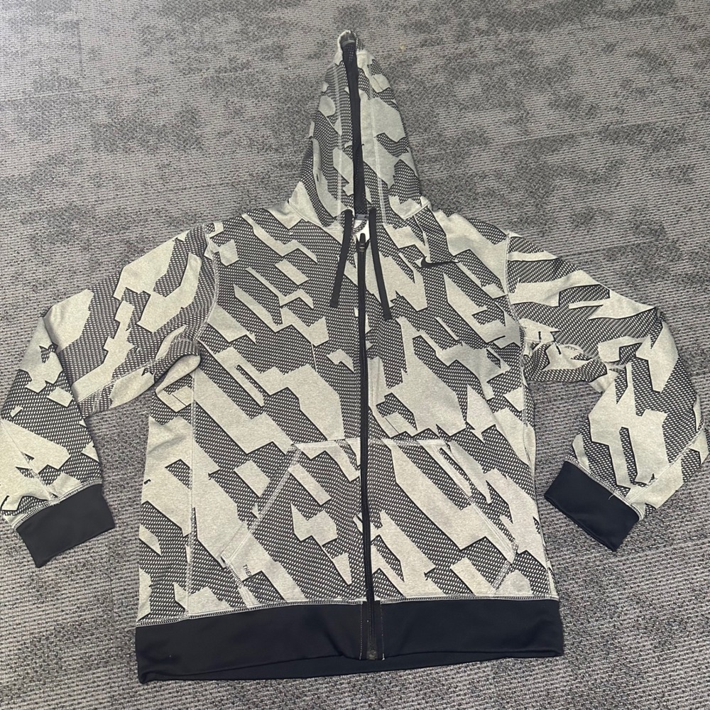 Nike Mens Therma-FIT Full Zip Hoodie Geometric Print Grey Black 575081-063 L - Picture 1 of 7